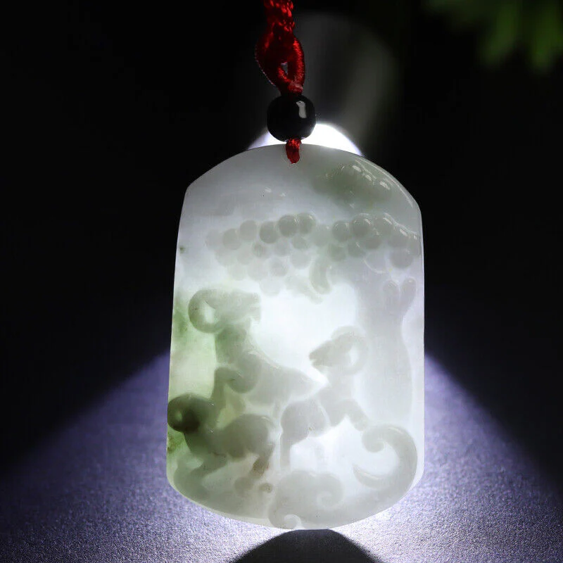 Certified Grade A Green Natural Jade Jadeite Pendant Three-Sheep Necklace - Image 2