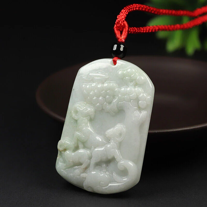 Certified Grade A Green Natural Jade Jadeite Pendant Three-Sheep Necklace - Image 3