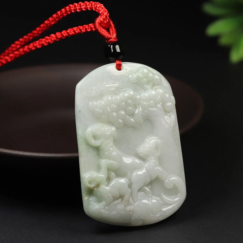 Certified Grade A Green Natural Jade Jadeite Pendant Three-Sheep Necklace - Image 4