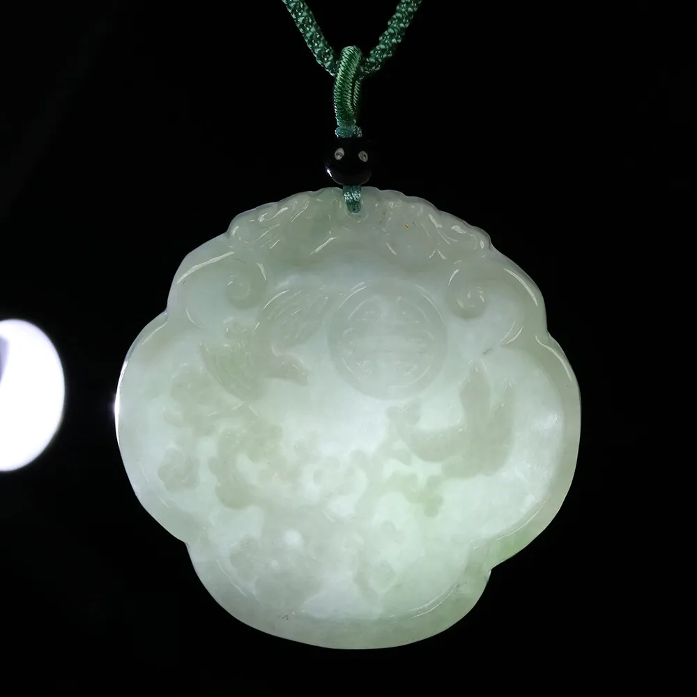 Certified Grade A Green Natural Jadeite Jade Pendant Flower Birds Necklace - Image 6