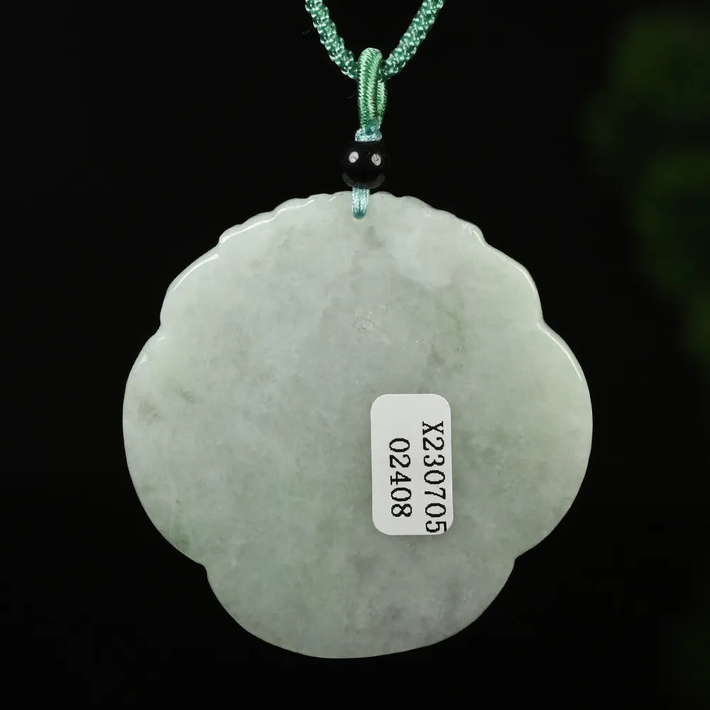 Certified Grade A Green Natural Jadeite Jade Pendant Flower Birds Necklace - Image 7