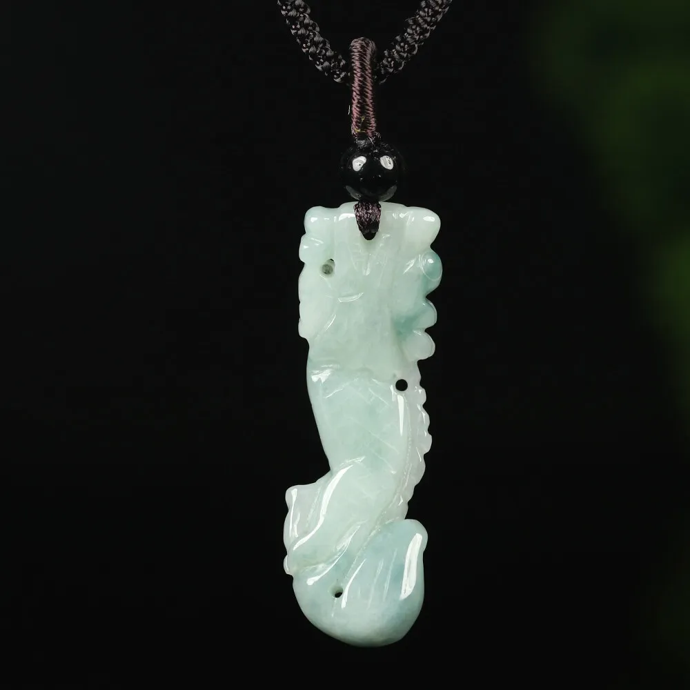 Certified Grade A Green Natural Jadeite Jade Pendant Handmade Dragon Necklace - Image 2