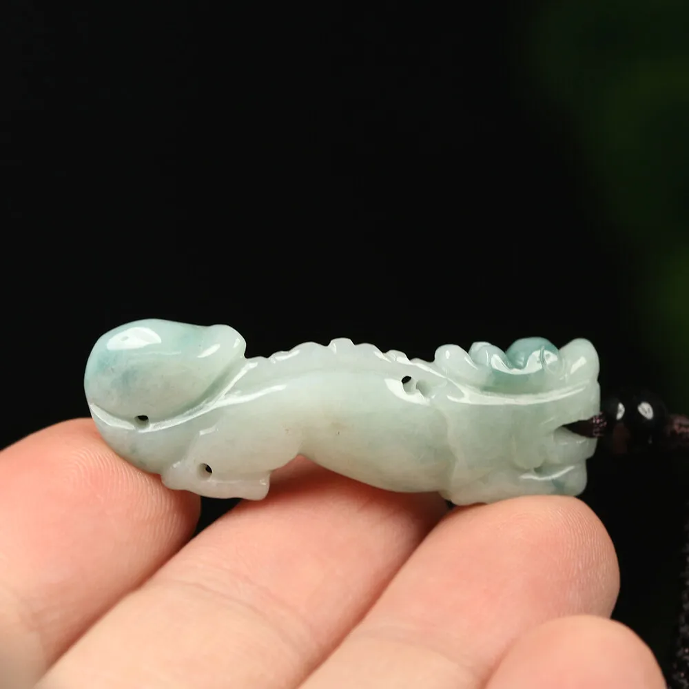 Certified Grade A Green Natural Jadeite Jade Pendant Handmade Dragon Necklace - Image 3