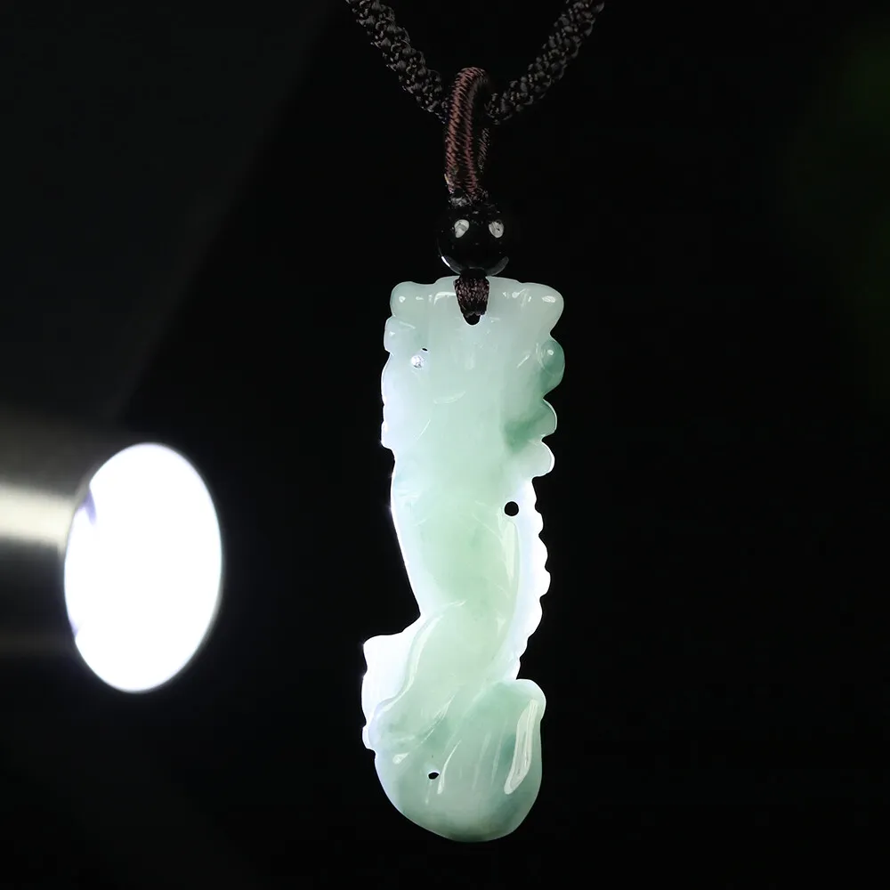 Certified Grade A Green Natural Jadeite Jade Pendant Handmade Dragon Necklace - Image 7