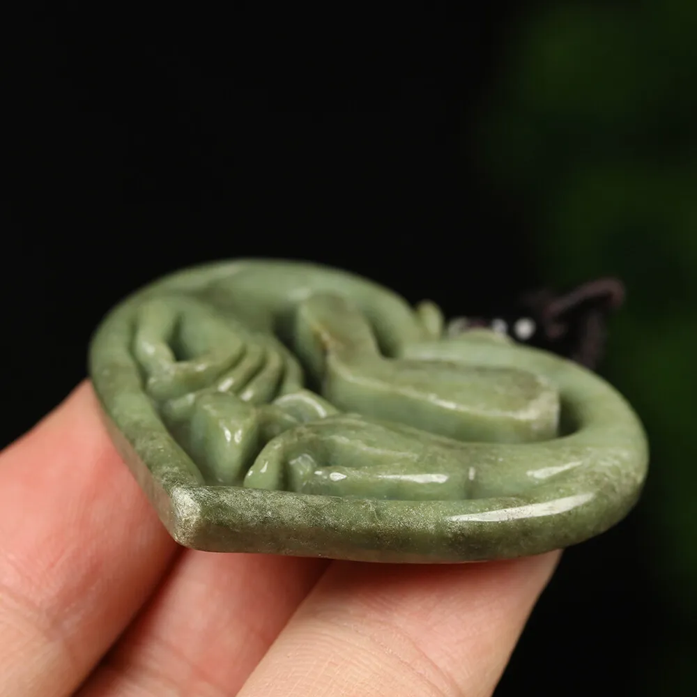 Certified Grade A Green Natural Jadeite Jade Pendant Heart Lover Hand - Image 5