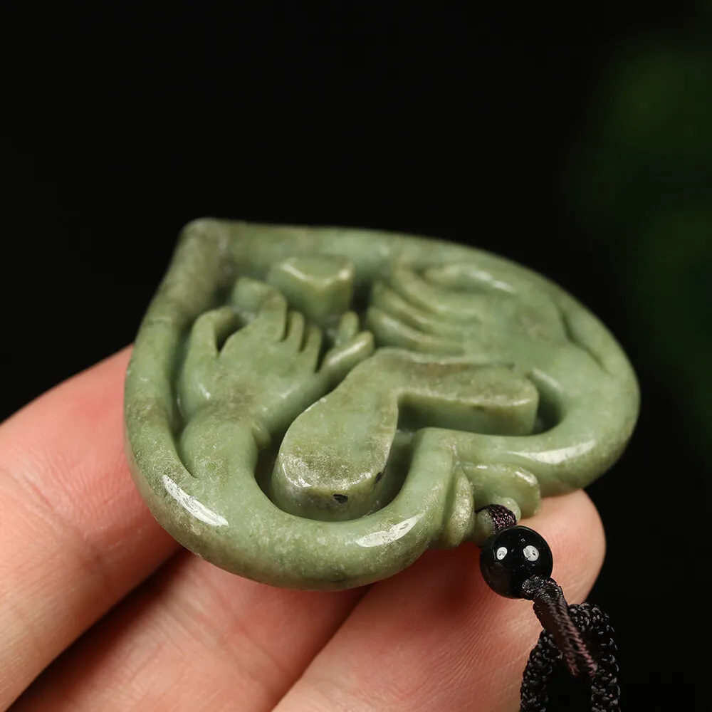 Certified Grade A Green Natural Jadeite Jade Pendant Heart Lover Hand - Image 6