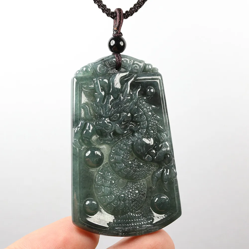 Certified Grade A Icy Oil Green Natural Jadeite Jade Pendant Dragon Necklace - Image 3