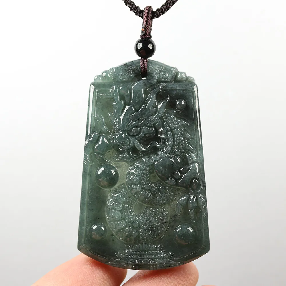 Certified Grade A Icy Oil Green Natural Jadeite Jade Pendant Dragon Necklace - Image 4