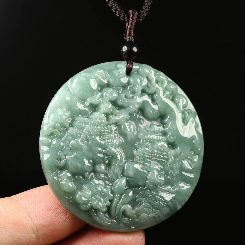 Certified Grade A Oil Green Natural Jadeite Jade Pendant Landscape - Image 3