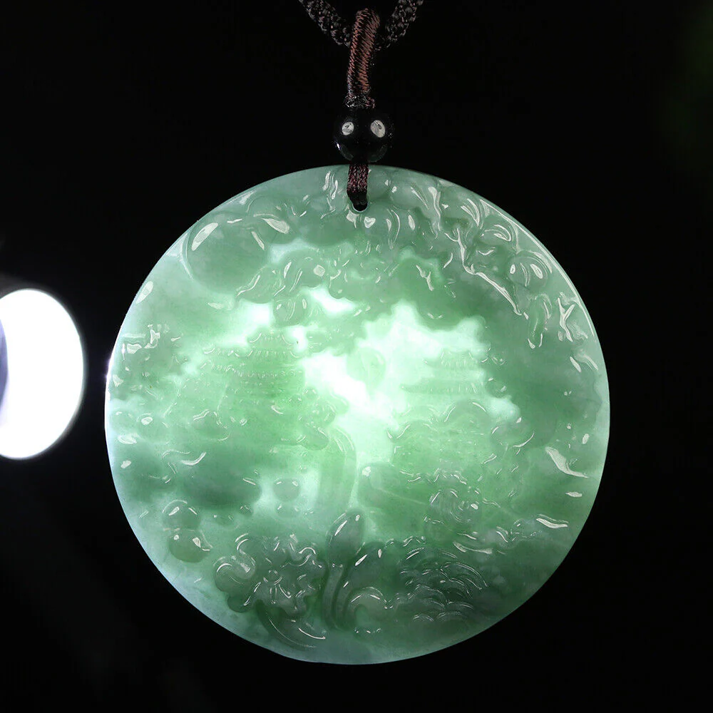 Certified Grade A Oil Green Natural Jadeite Jade Pendant Landscape - Image 4