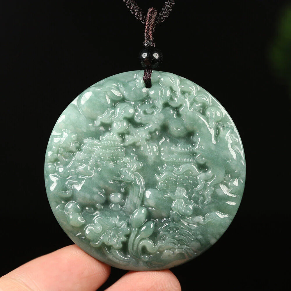 Certified Grade A Oil Green Natural Jadeite Jade Pendant Landscape - Image 5