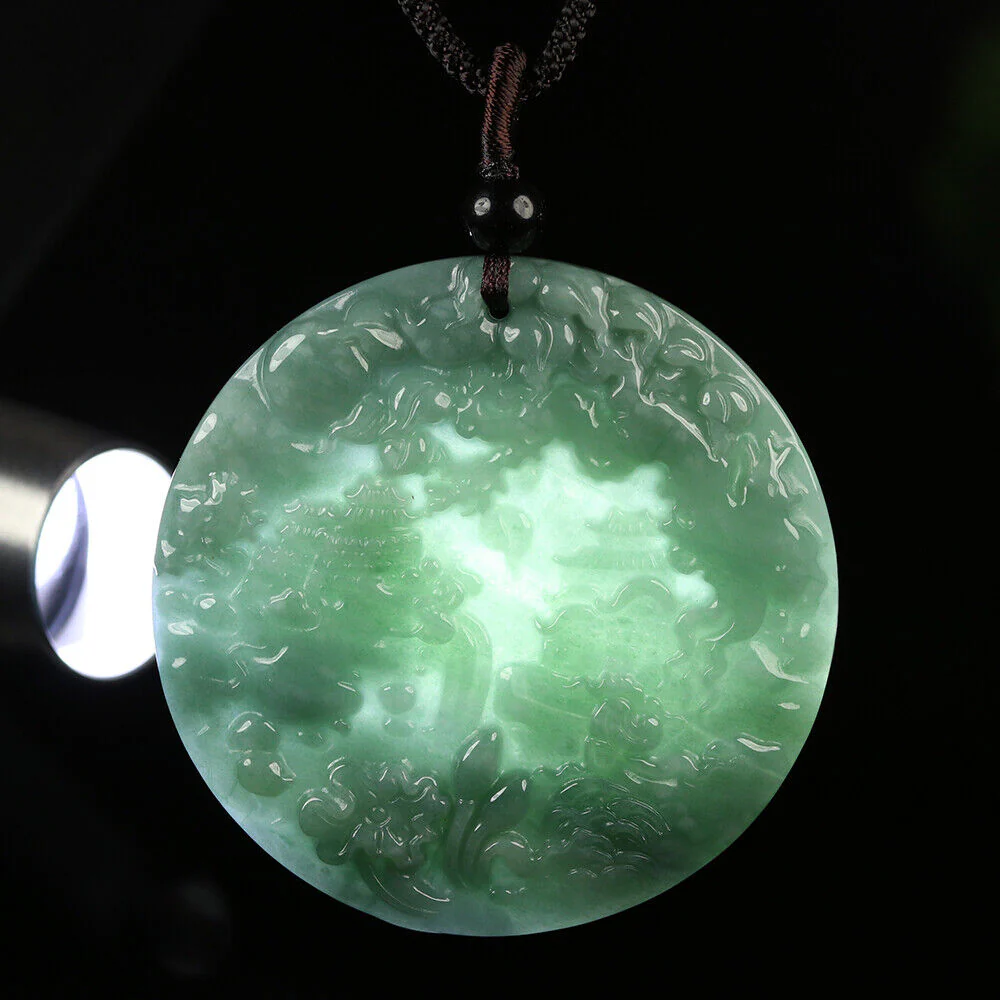 Certified Grade A Oil Green Natural Jadeite Jade Pendant Landscape - Image 6
