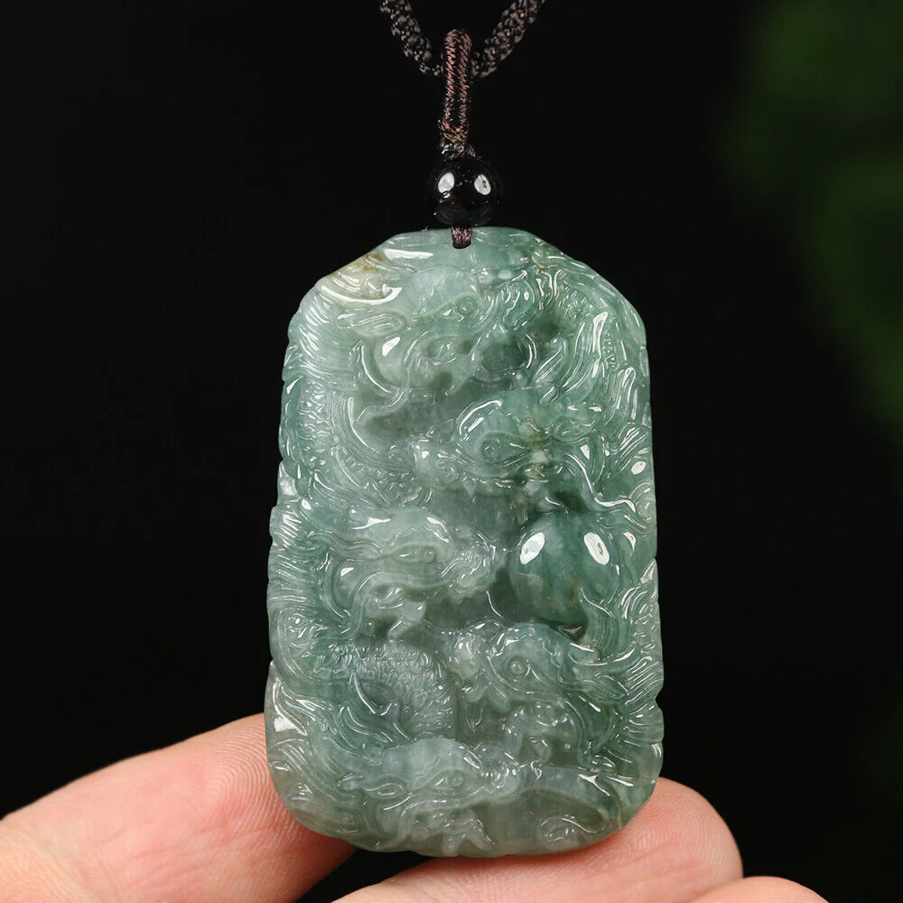 Certified Grade A Oil Green Natural Jadeite Jade Pendant Nine-Dragons Necklace - Image 3
