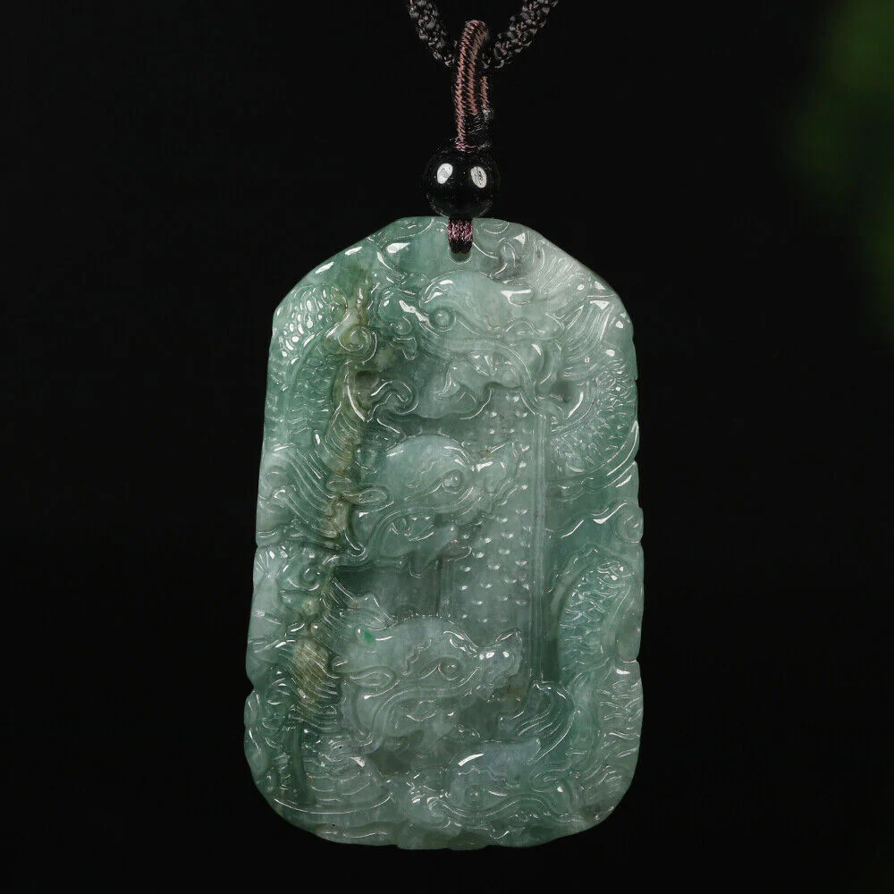Certified Grade A Oil Green Natural Jadeite Jade Pendant Nine-Dragons Necklace - Image 4