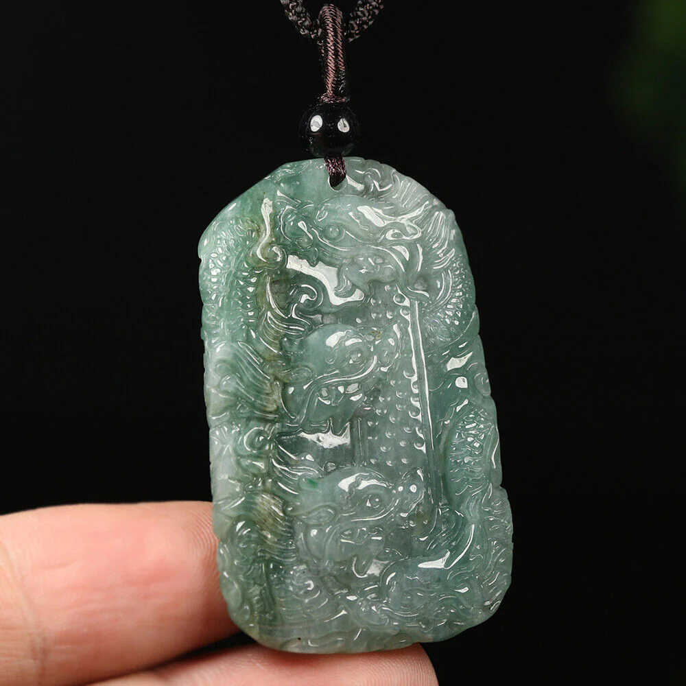 Certified Grade A Oil Green Natural Jadeite Jade Pendant Nine-Dragons Necklace - Image 5