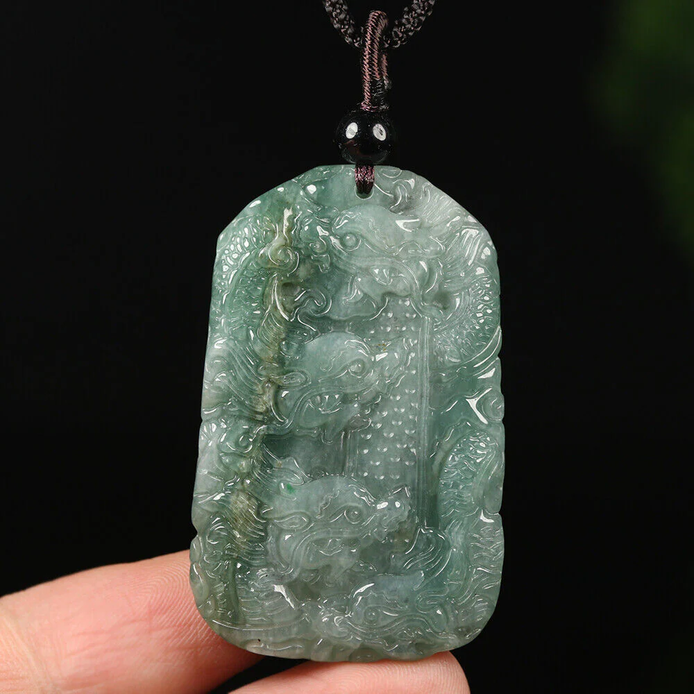 Certified Grade A Oil Green Natural Jadeite Jade Pendant Nine-Dragons Necklace - Image 6