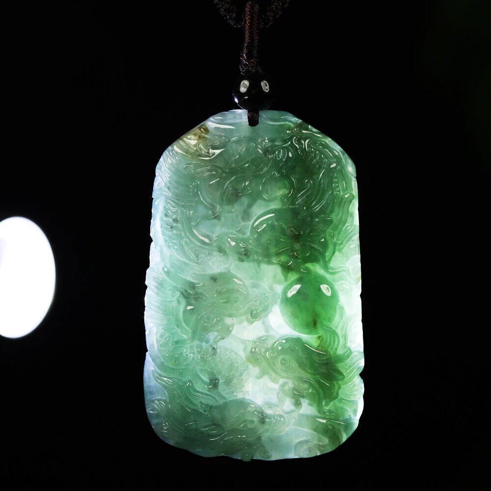 Certified Grade A Oil Green Natural Jadeite Jade Pendant Nine-Dragons Necklace - Image 8