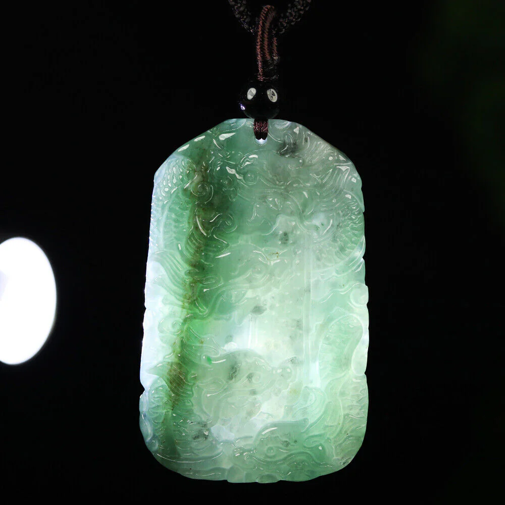 Certified Grade A Oil Green Natural Jadeite Jade Pendant Nine-Dragons Necklace - Image 9