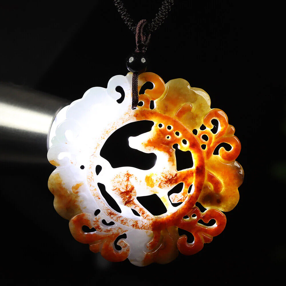 Certified Grade A Red Brown Green Natural Jadeite Jade Pendant Flower Deer - Image 5