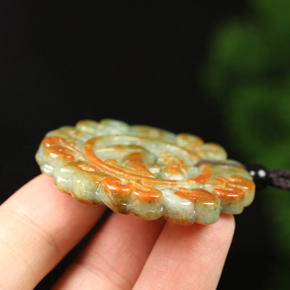 Certified Grade A Red Brown Green Natural Jadeite Jade Pendant Flower Deer Necklace - Image 10