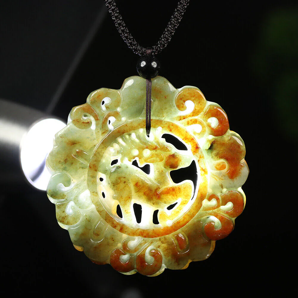 Certified Grade A Red Brown Green Natural Jadeite Jade Pendant Flower Deer Necklace - Image 9