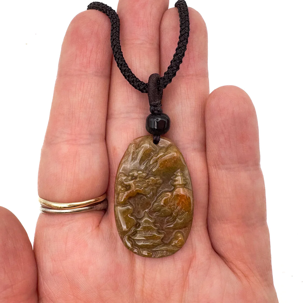 Certified Grade A Red Brown Natural Jadeite Jade Pendant Landscape Necklace - Image 13