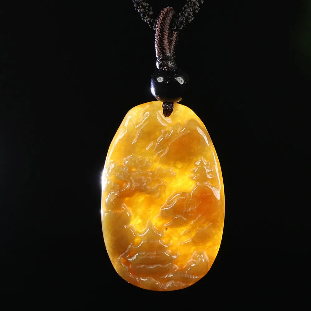 Certified Grade A Red Brown Natural Jadeite Jade Pendant Landscape Necklace - Image 16