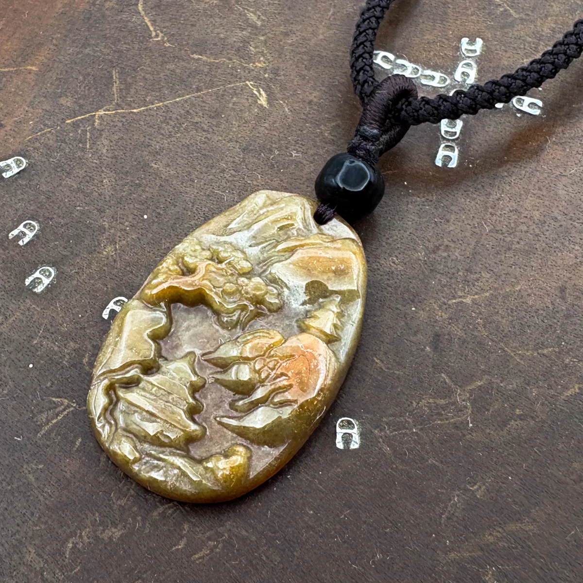 Certified Grade A Red Brown Natural Jadeite Jade Pendant Landscape Necklace - Image 5