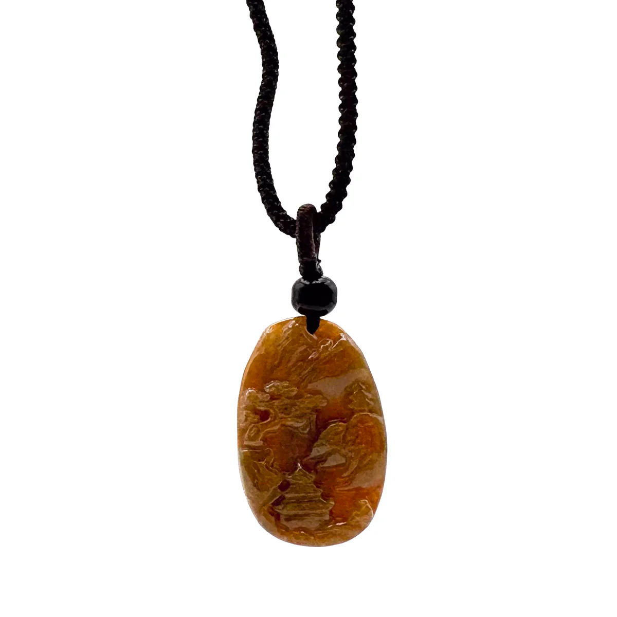 Certified Grade A Red Brown Natural Jadeite Jade Pendant Landscape Necklace - Image 9