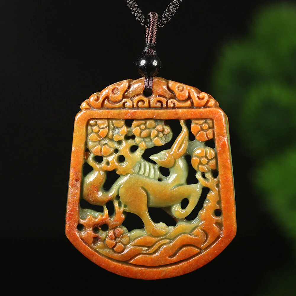 Certified Grade A Red Green Natural Jade Jadeite Pendant Fox Flower Necklace - Image 2