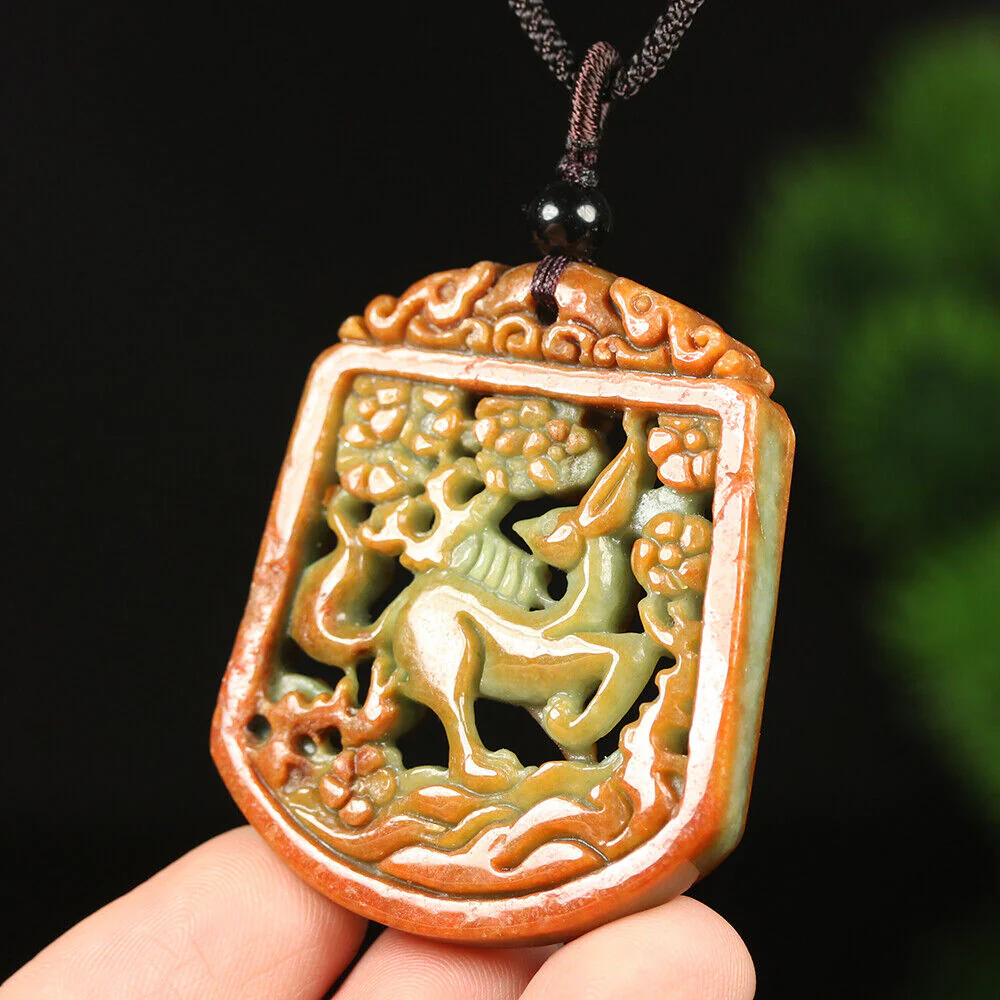 Certified Grade A Red Green Natural Jade Jadeite Pendant Fox Flower Necklace - Image 4