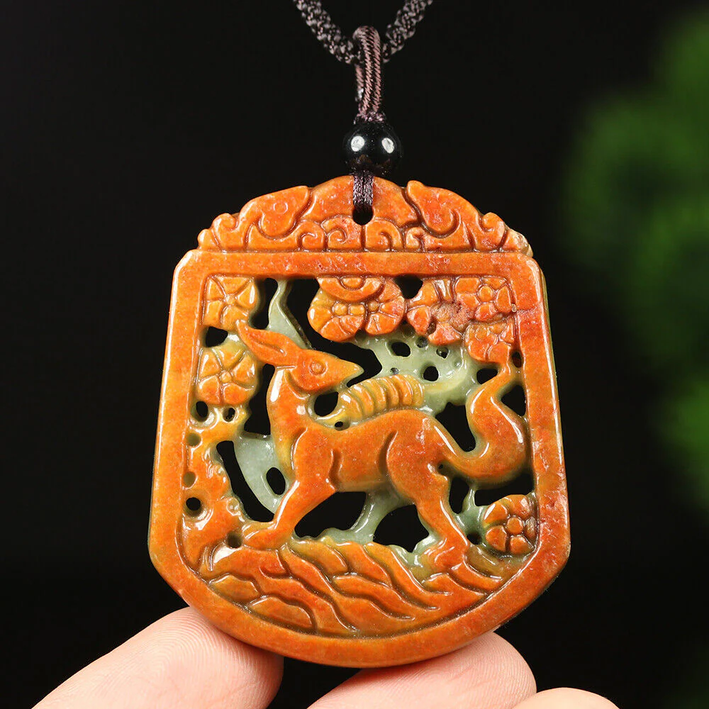 Certified Grade A Red Green Natural Jade Jadeite Pendant Fox Flower Necklace - Image 5