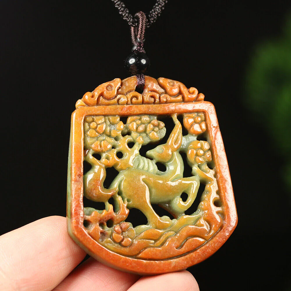 Certified Grade A Red Green Natural Jade Jadeite Pendant Fox Flower Necklace - Image 6