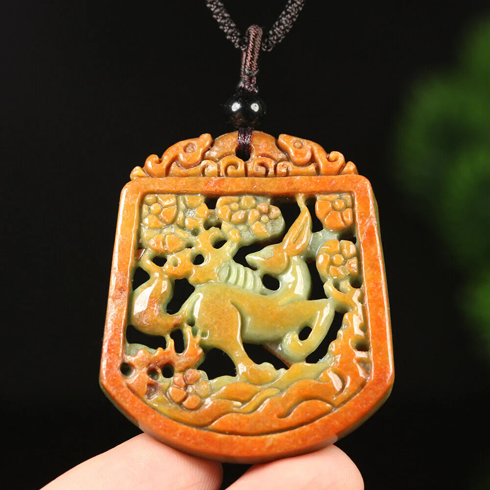 Certified Grade A Red Green Natural Jade Jadeite Pendant Fox Flower Necklace - Image 7