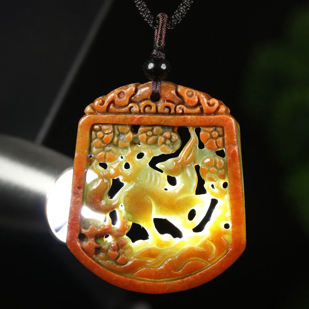 Certified Grade A Red Green Natural Jade Jadeite Pendant Fox Flower Necklace - Image 8