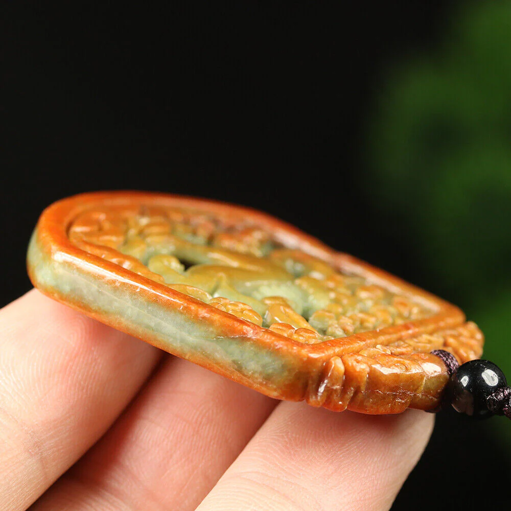 Certified Grade A Red Green Natural Jade Jadeite Pendant Fox Flower Necklace - Image 9