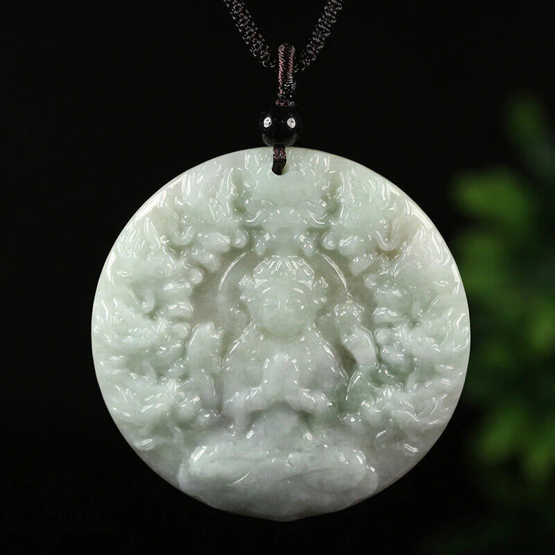 Certified Grade A Red Green Natural Jade Jadeite Pendant Kwan-Yin Dragon Necklace - Image 2