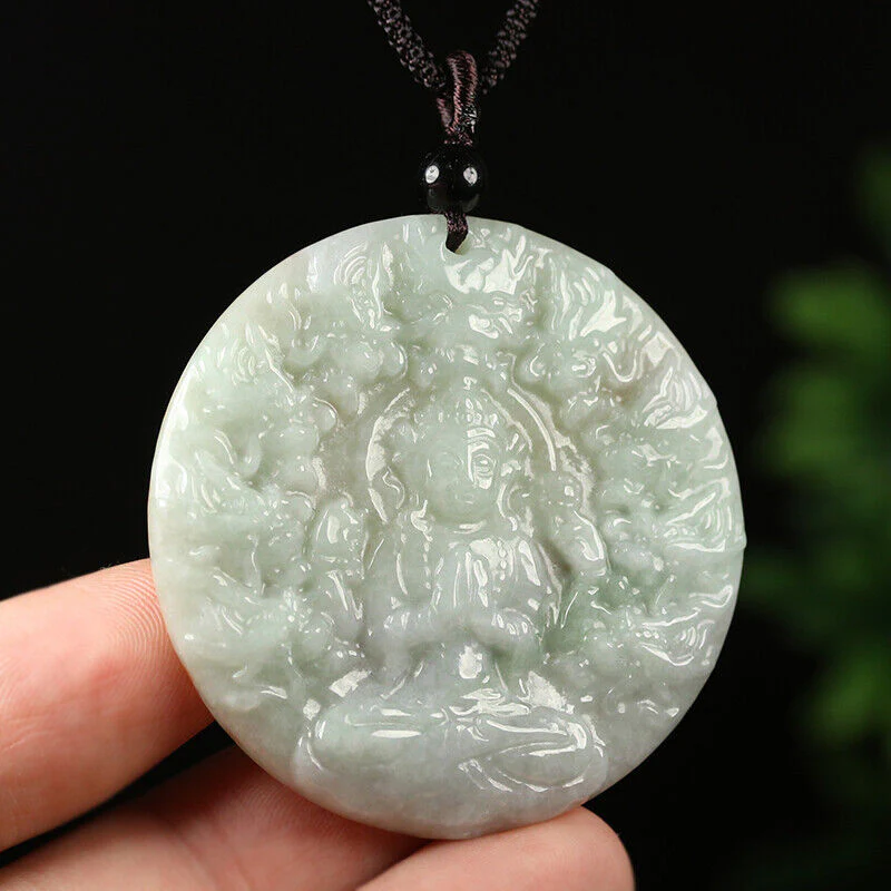 Certified Grade A Red Green Natural Jade Jadeite Pendant Kwan-Yin Dragon Necklace - Image 4