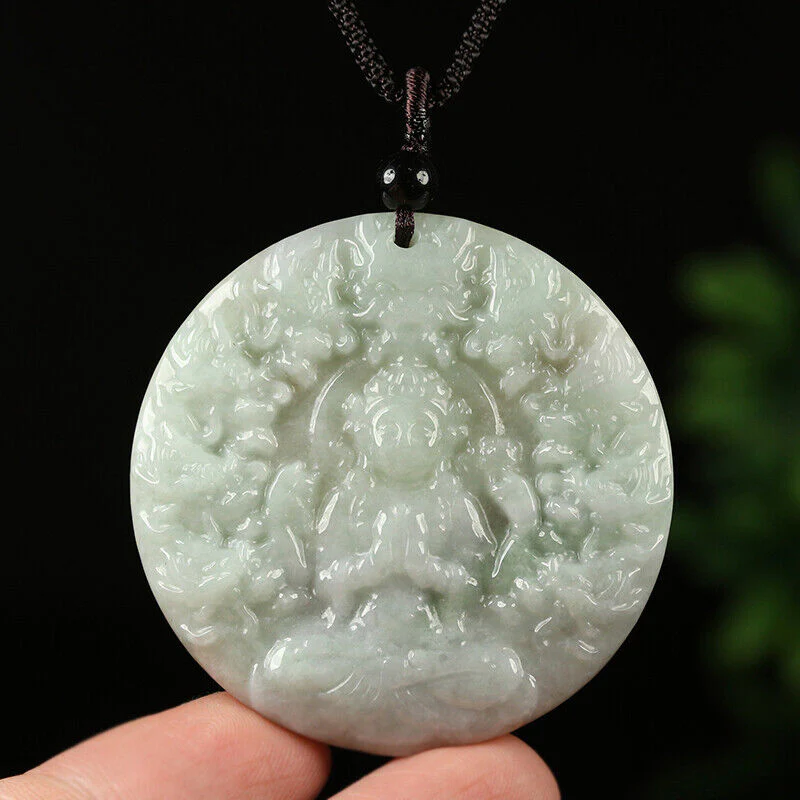 Certified Grade A Red Green Natural Jade Jadeite Pendant Kwan-Yin Dragon Necklace - Image 5