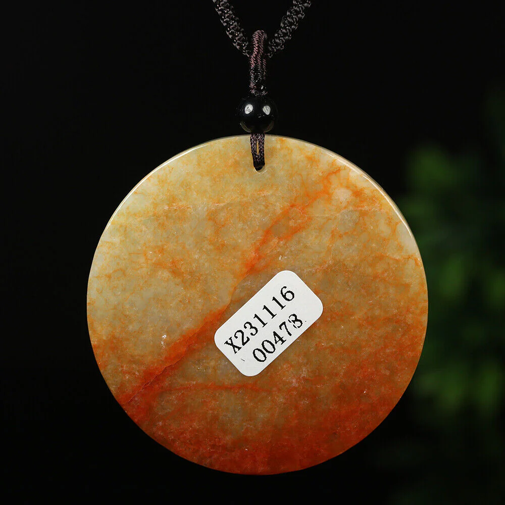 Certified Grade A Red Green Natural Jade Jadeite Pendant Money God Flower Necklace - Image 6