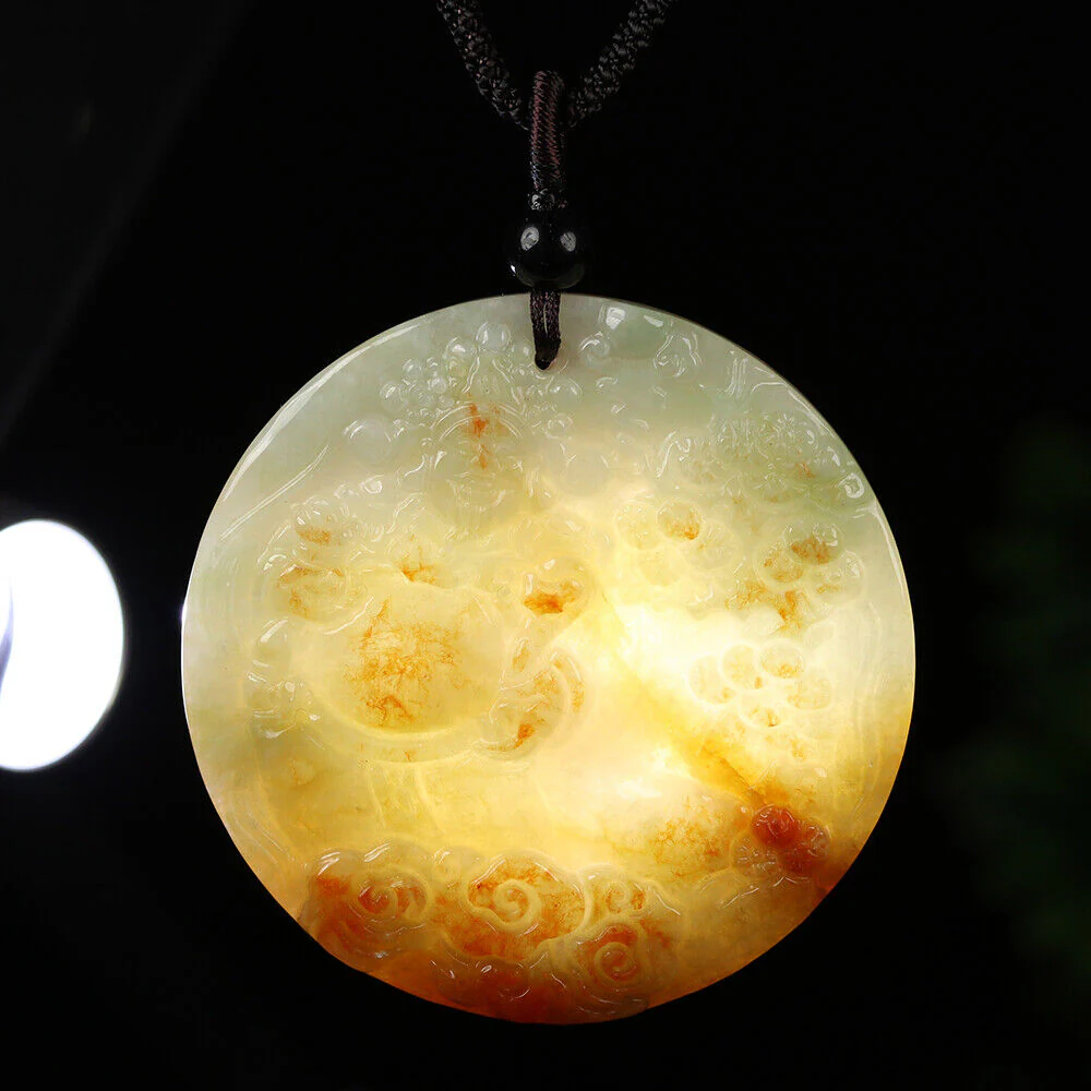 Certified Grade A Red Green Natural Jade Jadeite Pendant Money God Flower Necklace - Image 7