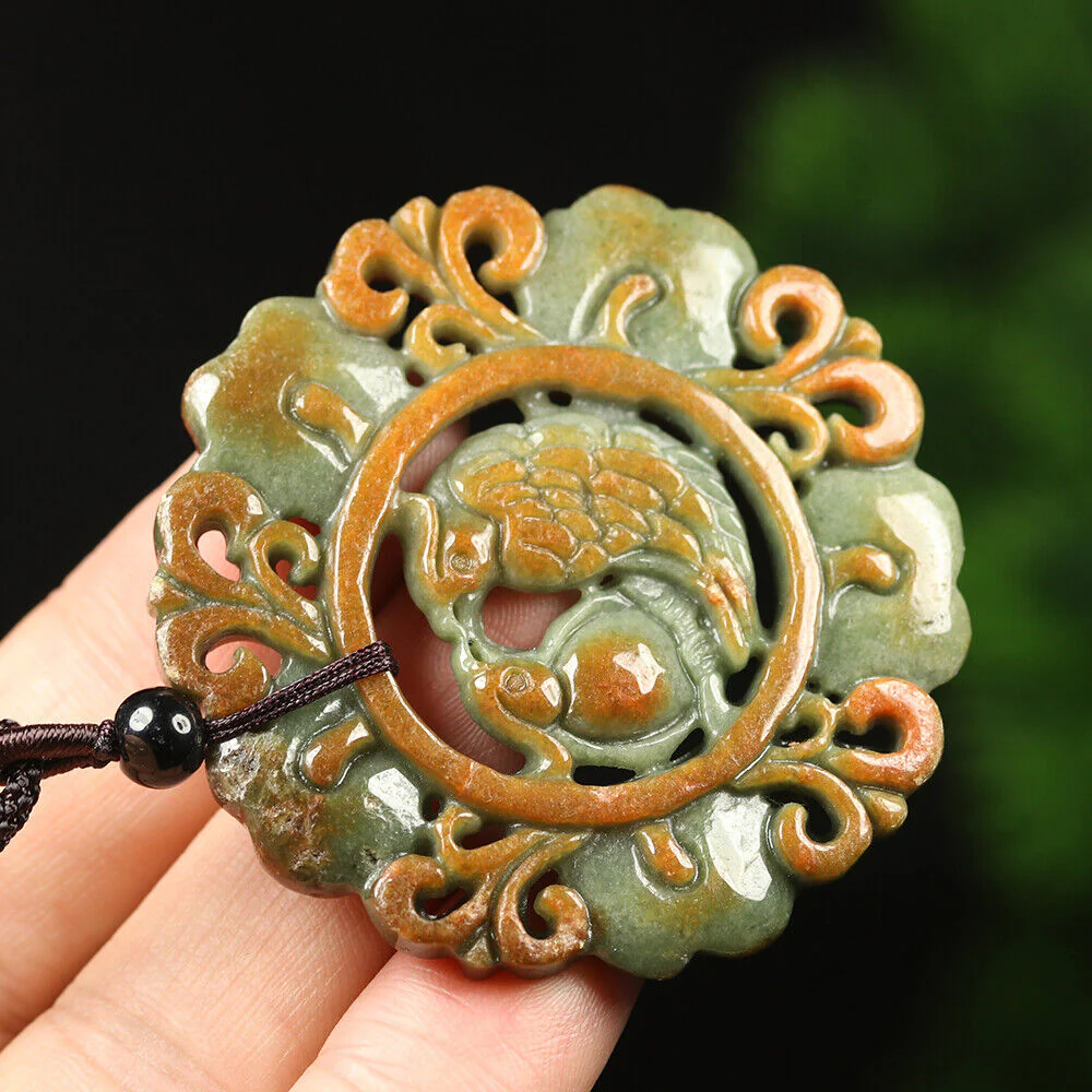 Certified Grade A Red Green Natural Jadeite Jade Pendant Birds Flower Necklace - Image 9