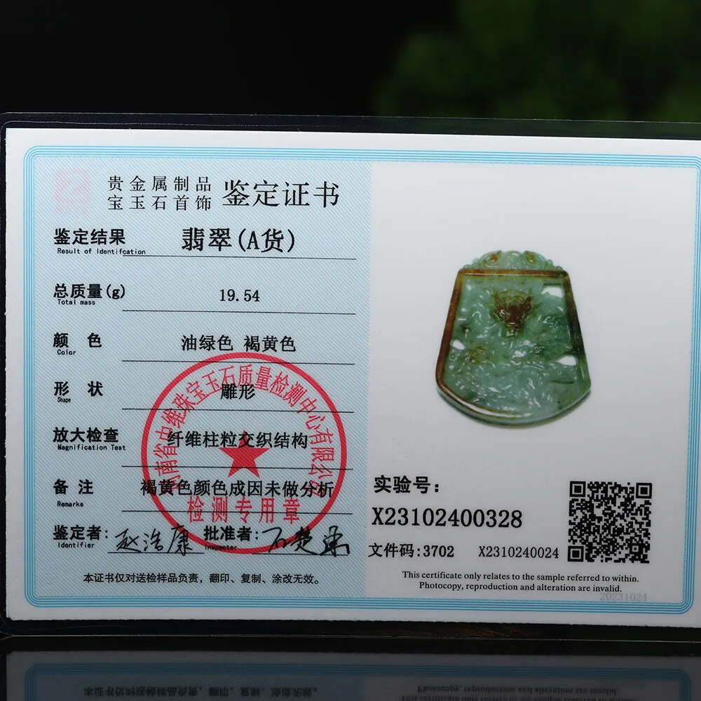 Certified Grade A Red Green Natural Jadeite Jade Pendant Carved Dragon - Image 11