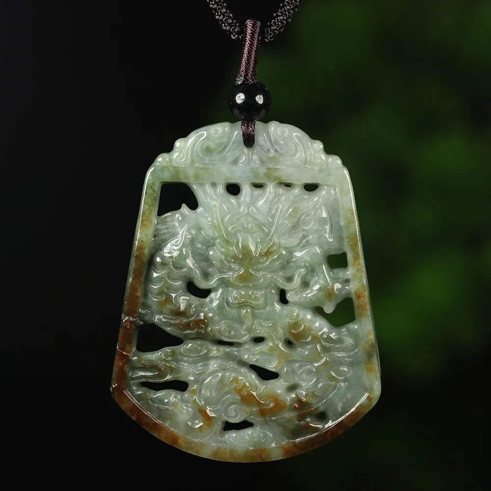Certified Grade A Red Green Natural Jadeite Jade Pendant Carved Dragon - Image 2
