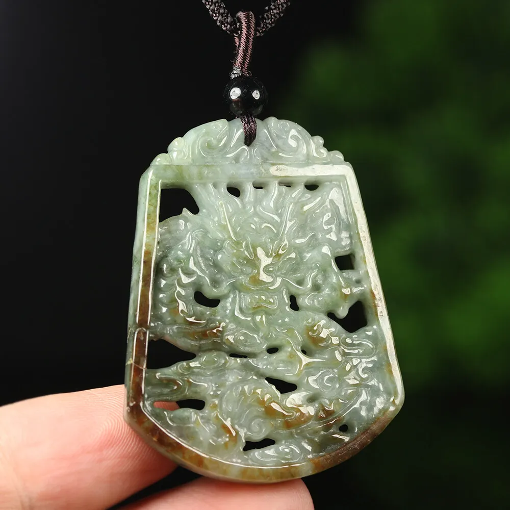Certified Grade A Red Green Natural Jadeite Jade Pendant Carved Dragon - Image 3