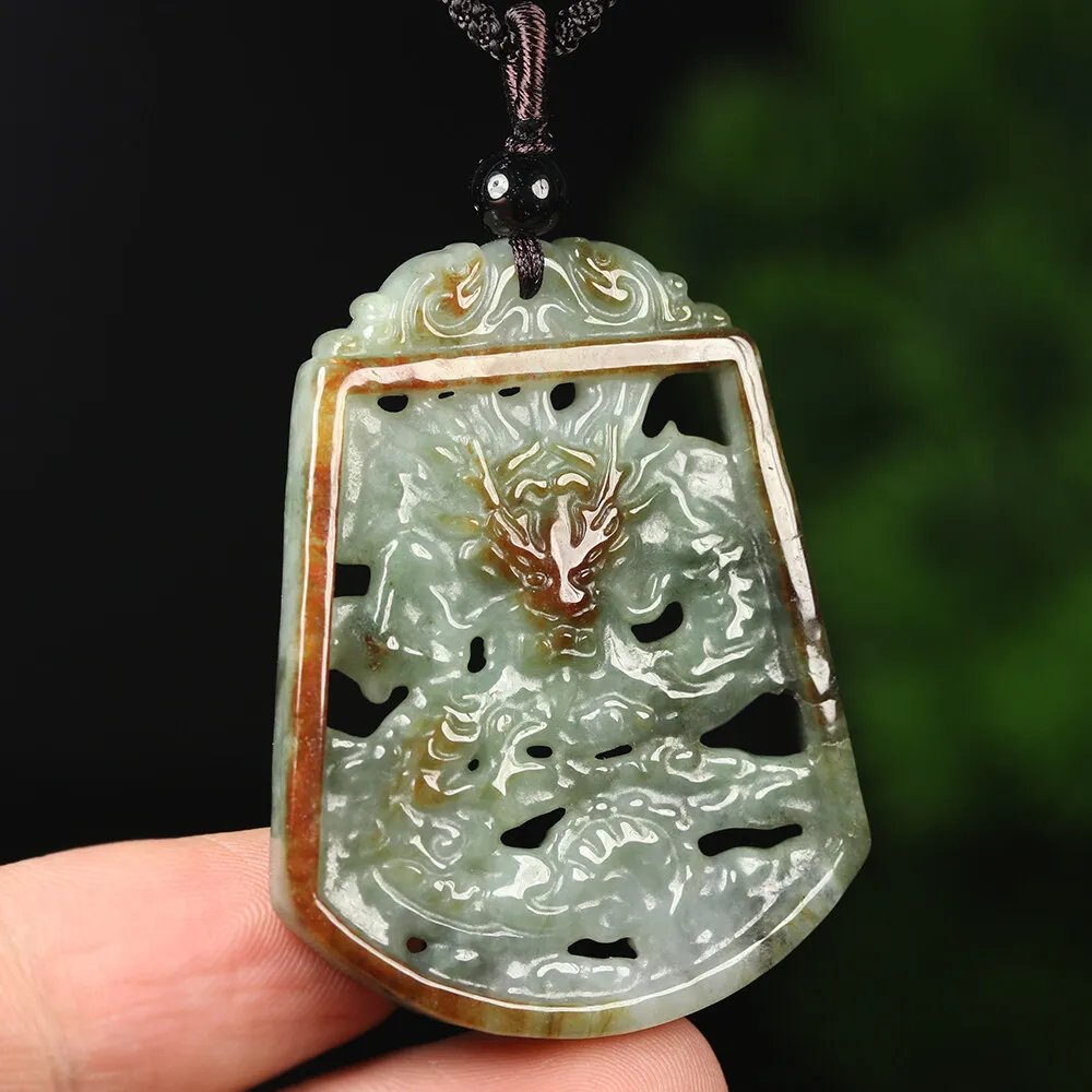Certified Grade A Red Green Natural Jadeite Jade Pendant Carved Dragon - Image 4