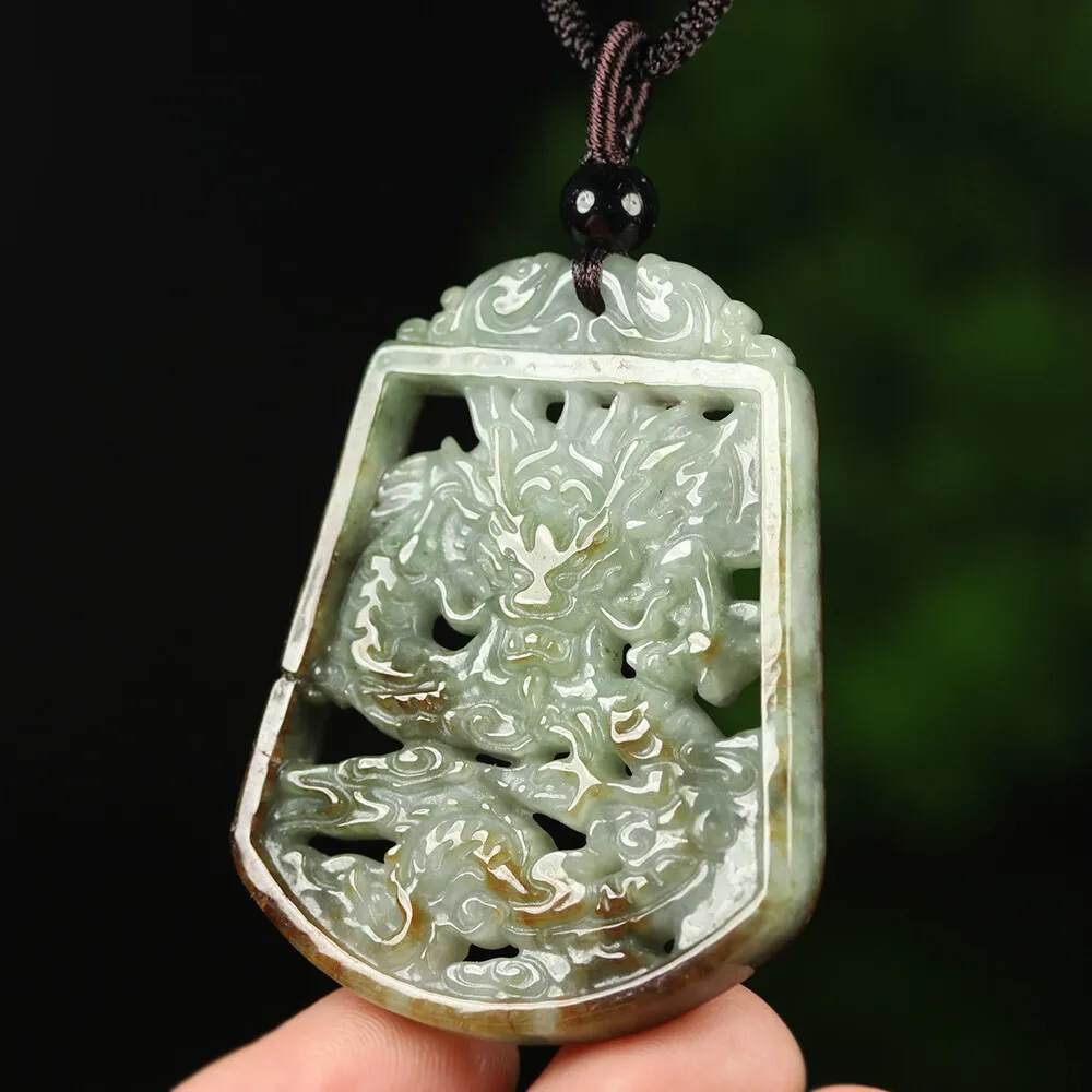 Certified Grade A Red Green Natural Jadeite Jade Pendant Carved Dragon - Image 5