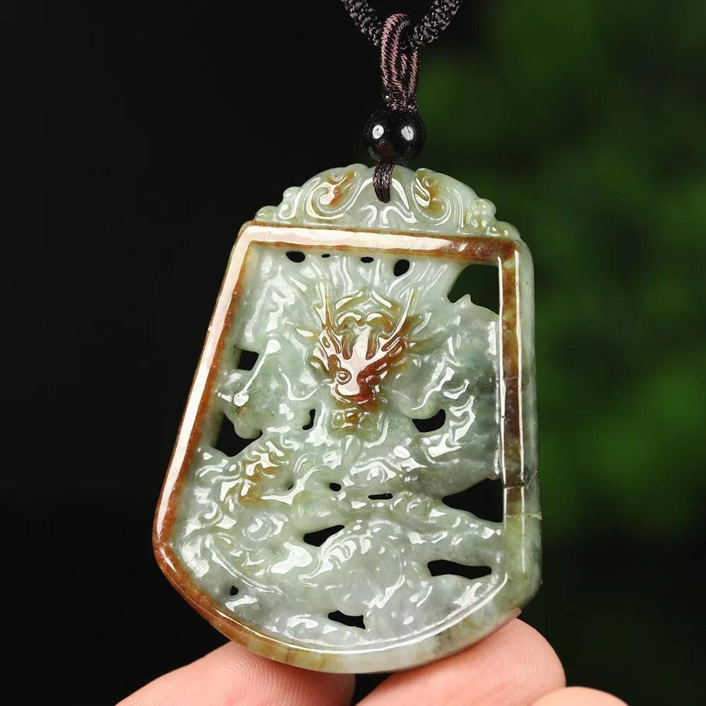 Certified Grade A Red Green Natural Jadeite Jade Pendant Carved Dragon - Image 6
