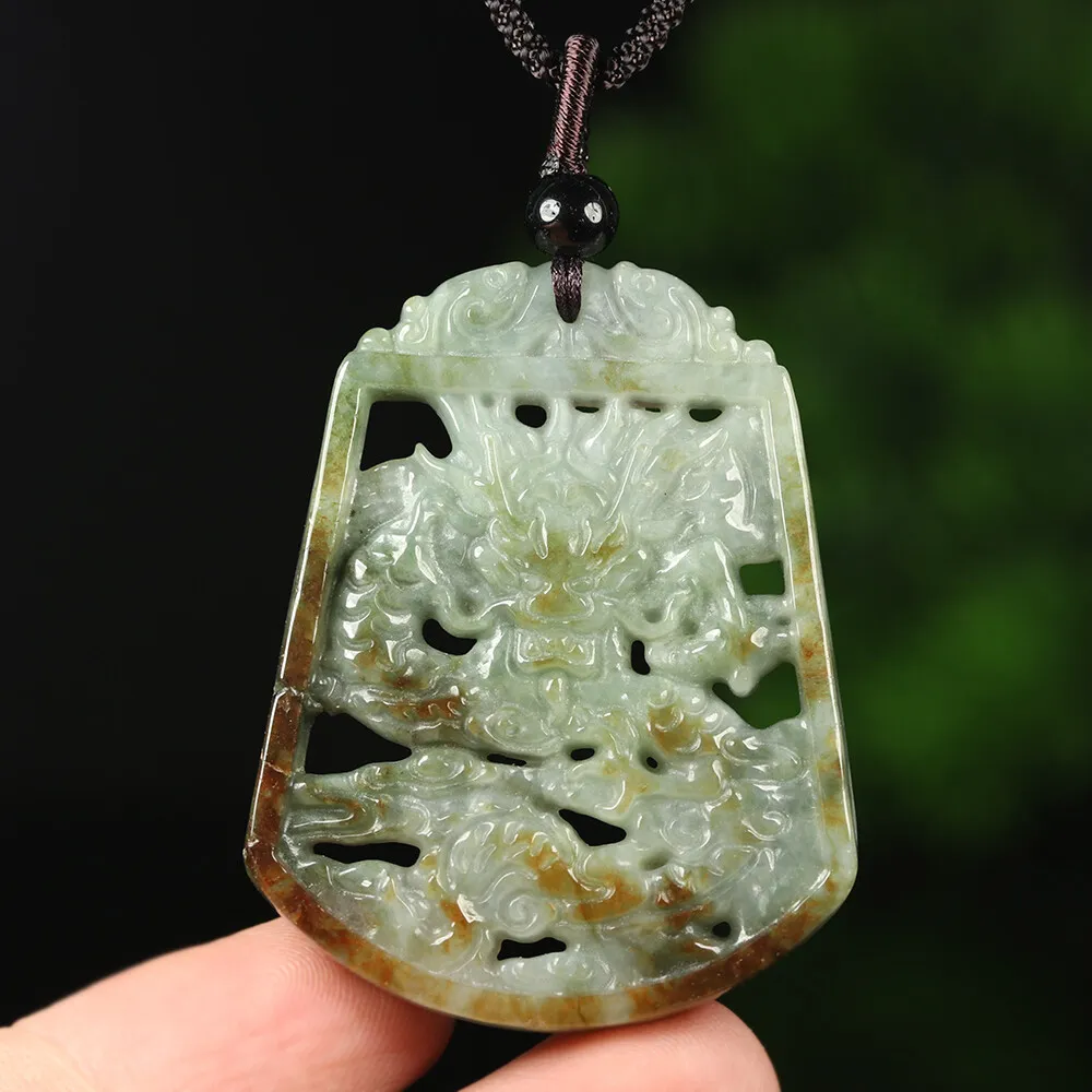 Certified Grade A Red Green Natural Jadeite Jade Pendant Carved Dragon - Image 7