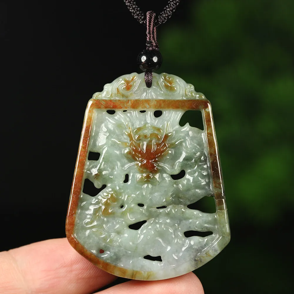 Certified Grade A Red Green Natural Jadeite Jade Pendant Carved Dragon - Image 8